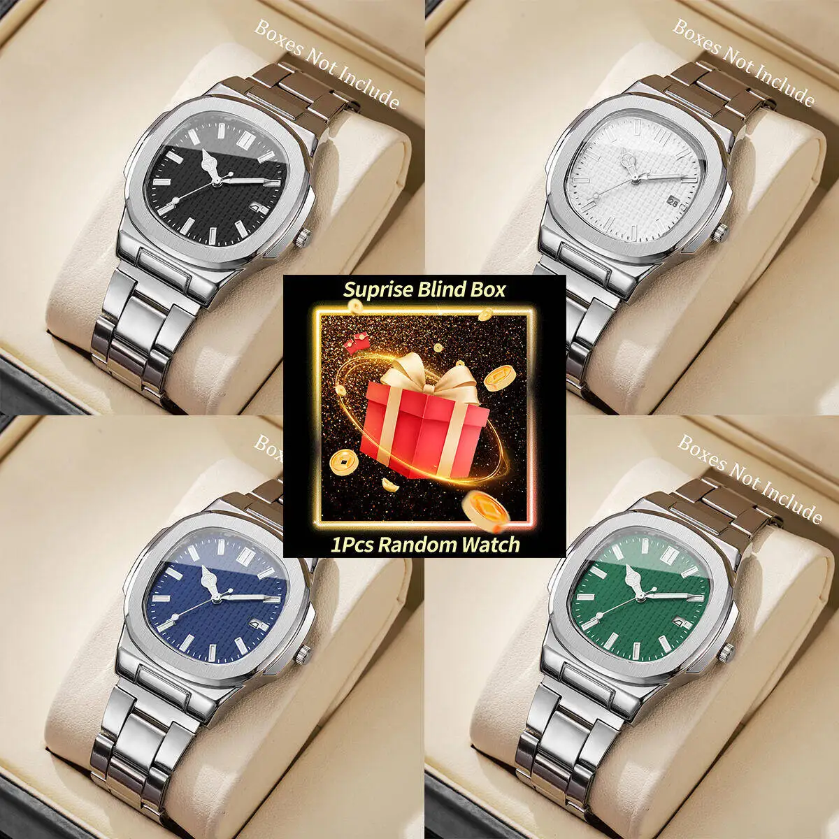 1PC Surprise Mystery Watch Blind Box-Fashion Square Men Business Watches Simple Calendar Quartz Watch Reloj Hombre（Without Box）