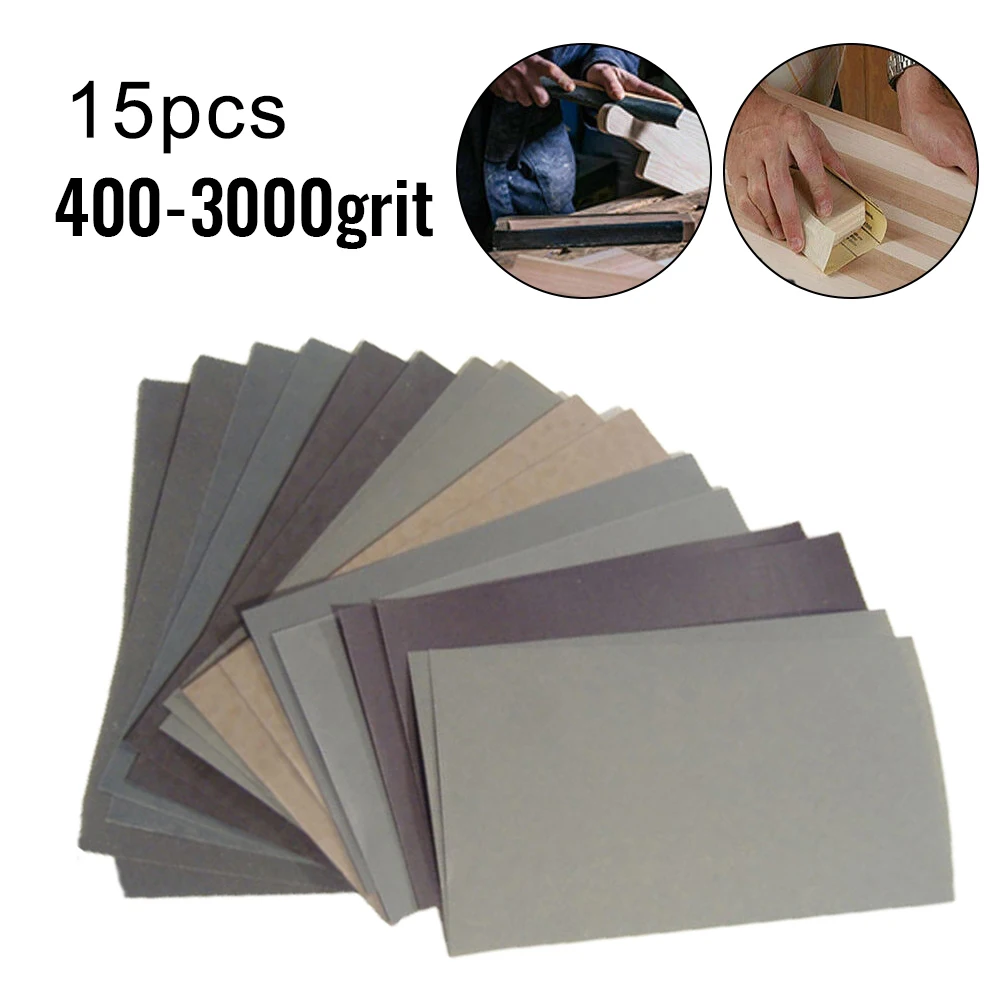 15Pcs Sanding Paper Wet&Dry Sandpaper Set 400-3000 Grit Grit Sand Paper Abrasive Tools For Sanding Wood Furniture Finishing