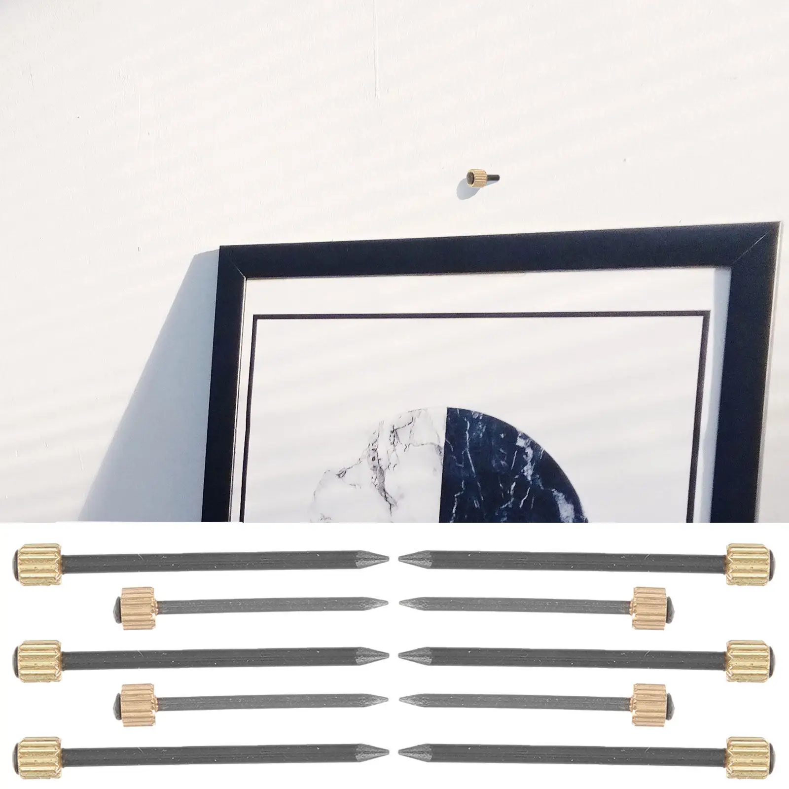 50Pcs Picture Hanging Nails Steel Copper Long-Lasting Picture Frame Nails Easy Install Plastic Case for Drywall Plaster Wall Art