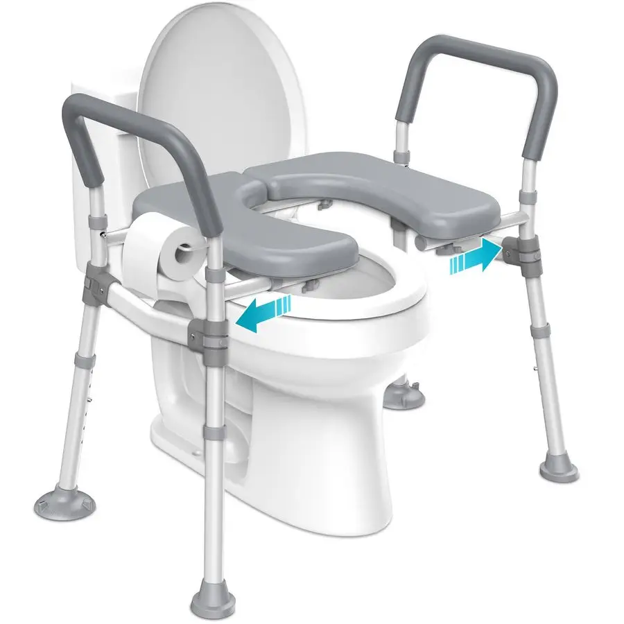 Seat Riser for Seniors,Heavy Duty Raised Toilet Seat with Handles,Adjustable Width and Height,Elevated Toilet Chair for Elderly,