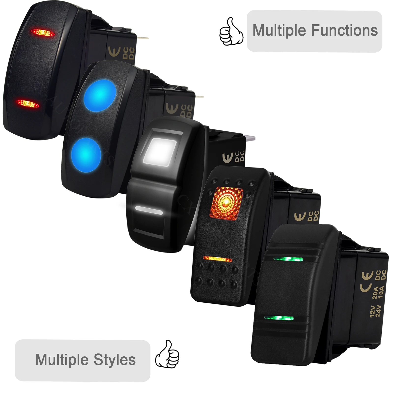 12V 24V Car Boat LED Rocker Switch Ice Blue Light ON OFF ON / ON OFF / ON ON OFF / ON ON ON 3 Position Waterproof Blank Toggle