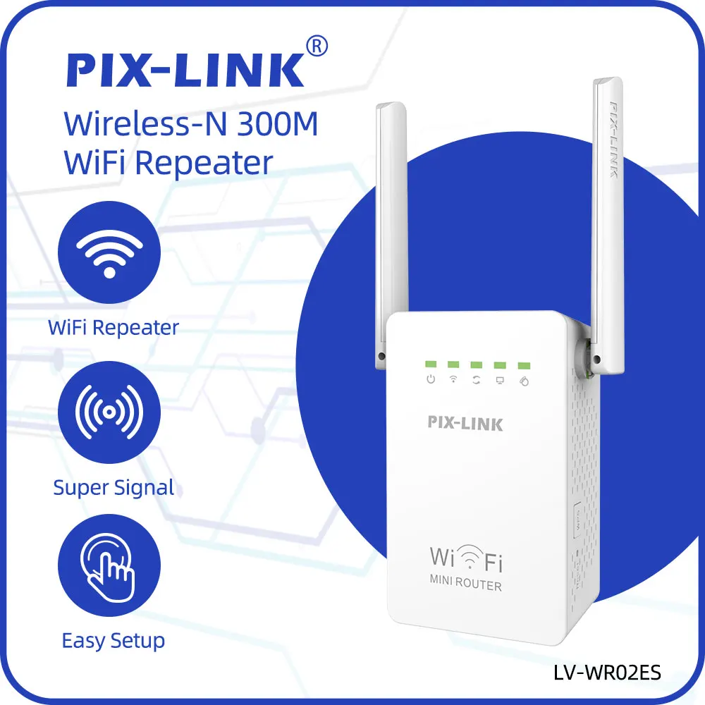 PIX-LINK WR02E Wireless WiFi Repeater Wifi Extender Ultraboost Wifi Amplifier Long Range Repiter 300M Wi-Fi Booster Access Point