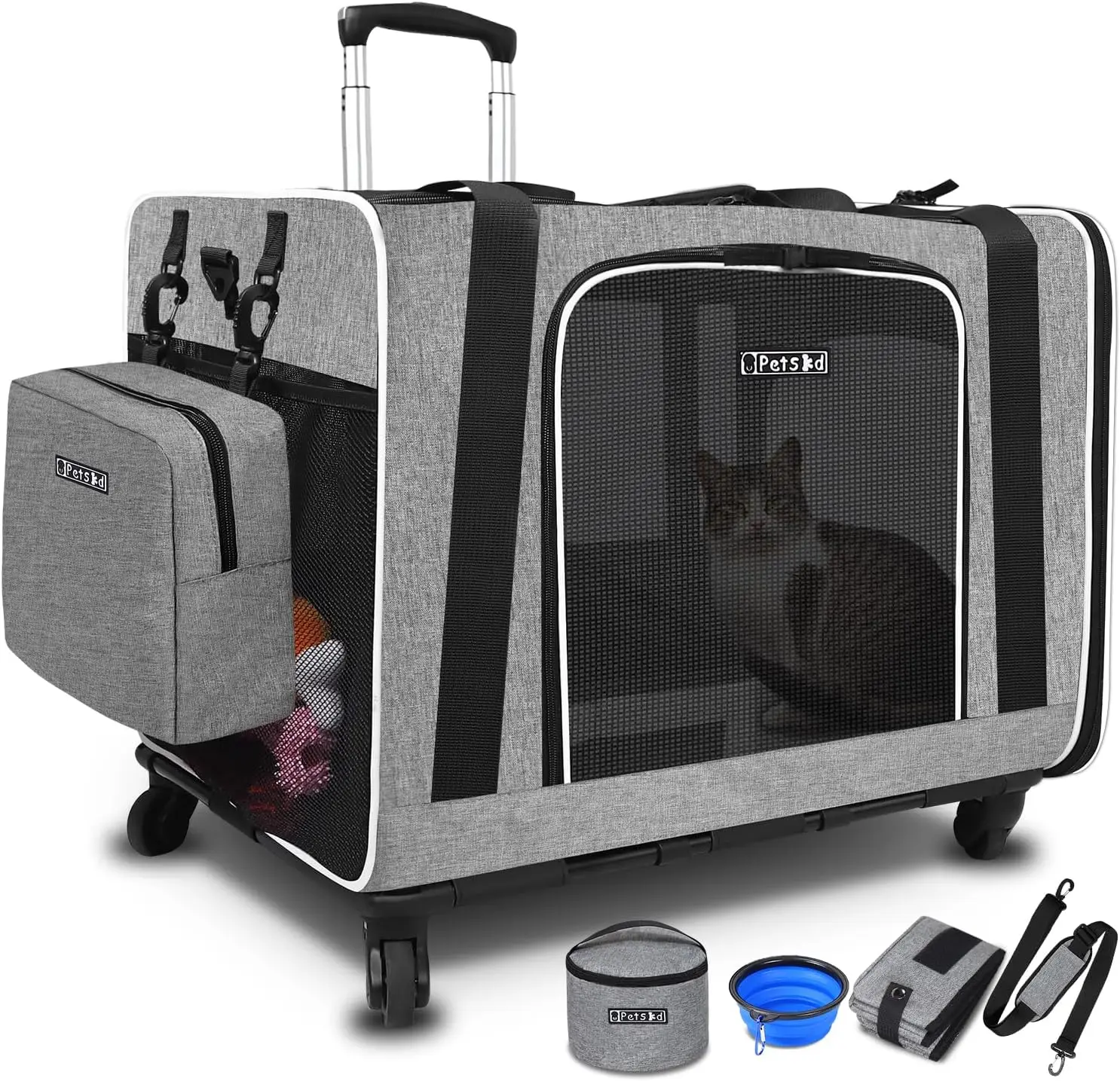 Extra Large Cat Carrier with Wheels and Litter Box 24"x17"x17" for Large Cat or 2 Small Cats