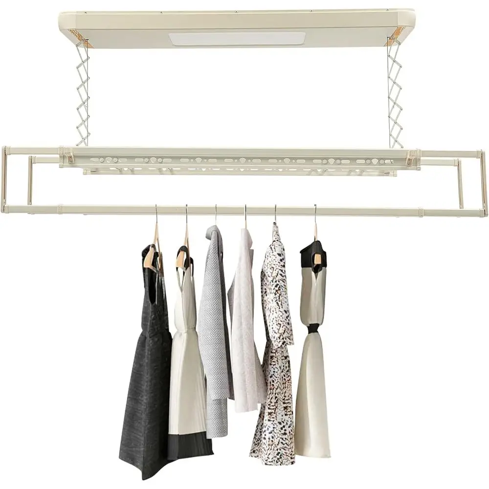 Electrical Airing Rack, Adjustable Ceiling Mounted Smart Control Clothes Airing Rack Electrical Drying Rack with LED Light Low N