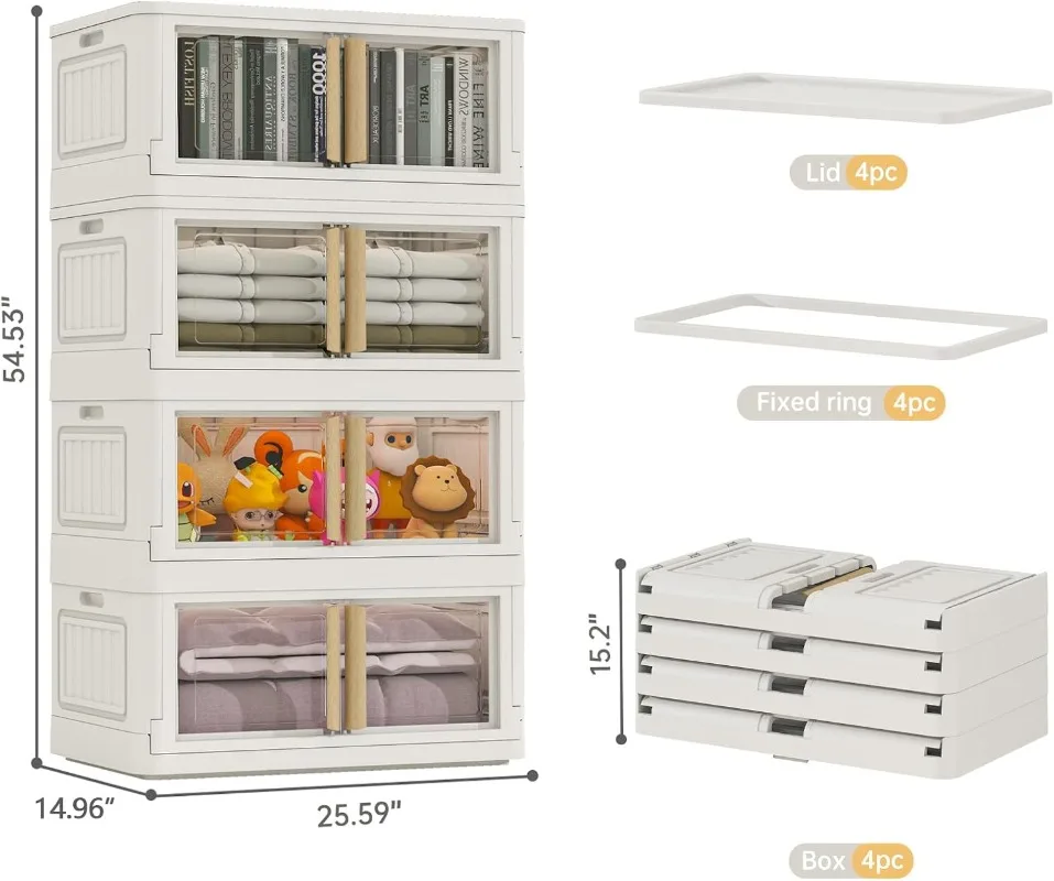 Storage,4 Packs Stackable Bins with Wheels Storage Bins with Lids,78 Quart Plastic White Closet Organizers