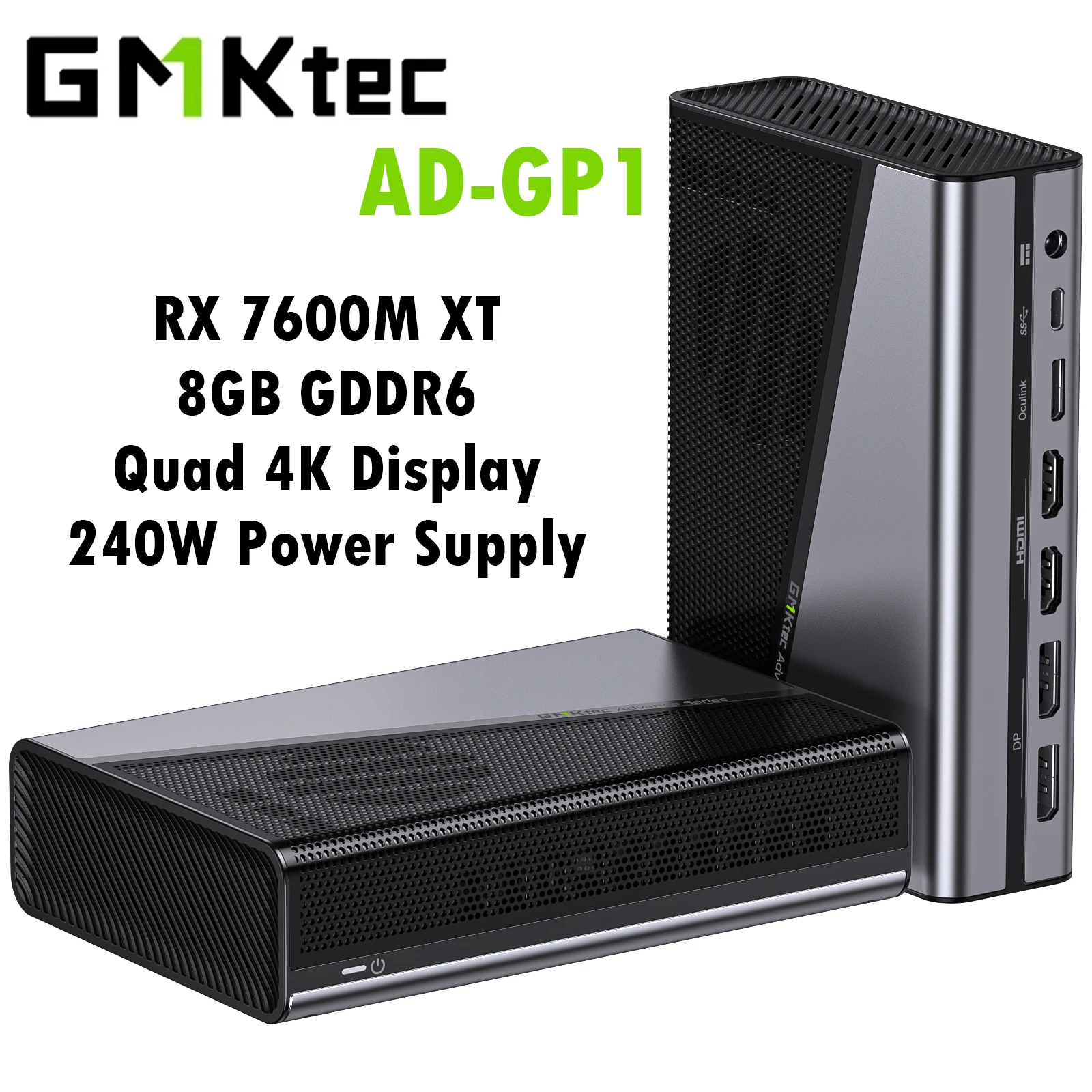 GMKtec AD-GP1 Graphics Card RX 7600M XT 8GB GDDR6 2300MHz Quad 4K Display OCulink PCIe4.0x4 USB4 240W Power For PC Esports Game