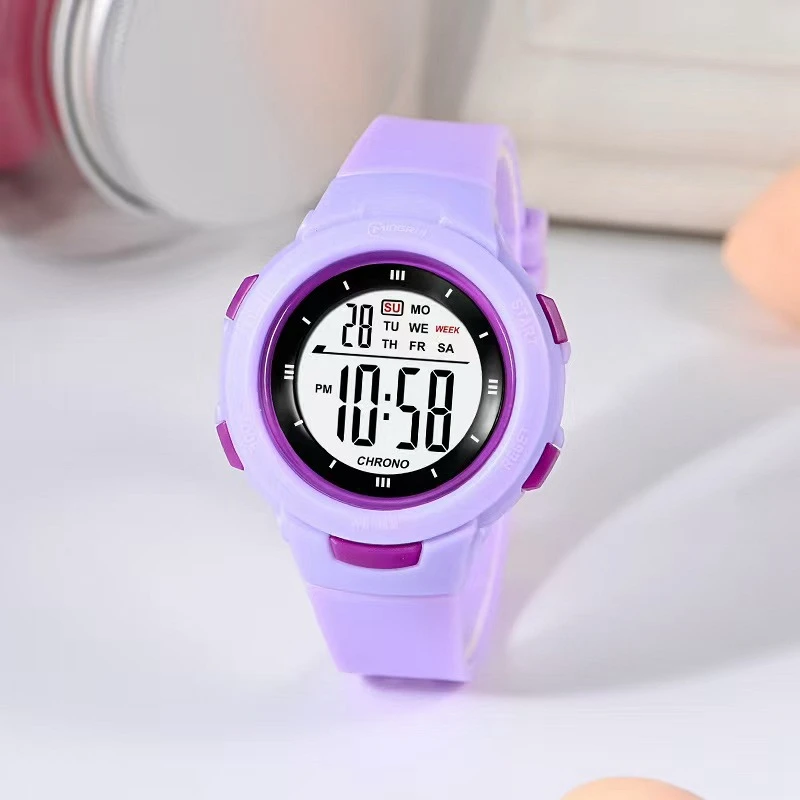 OHSEN Kids Sport Watches 50M Waterproof Purple Silicone Electronic Wristwatch Digital Children Watch For Boys Girls Gift