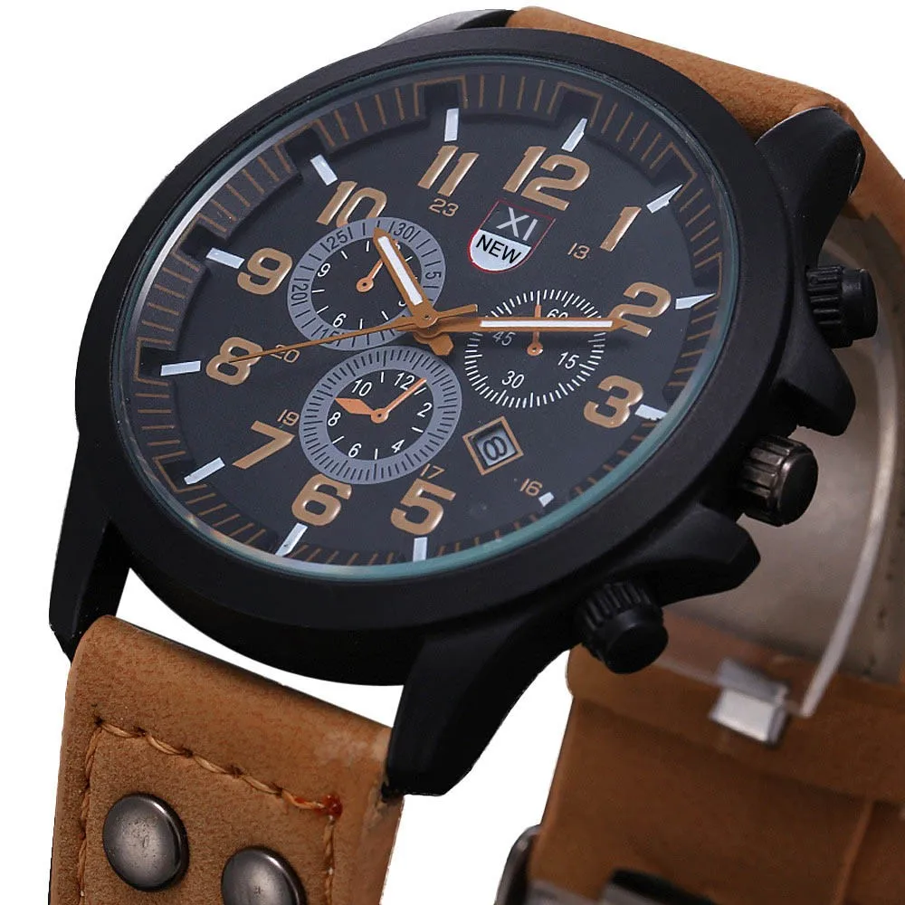 Hot Selling Men's Watch New Arrival Leather Strap Calendar Watch Trendy Quartz Movement Precise Black Dial Stylish Wristwatch