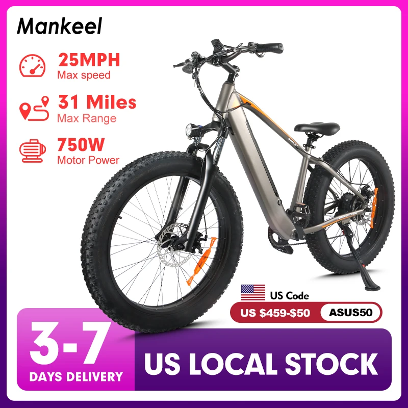 Mankeel MZ-15 Electric Bicycle 750W 48V 13AH 25MPH Hydraulic Brake Ebike with Full Suspension 7 Speed Commuter E Bicycle