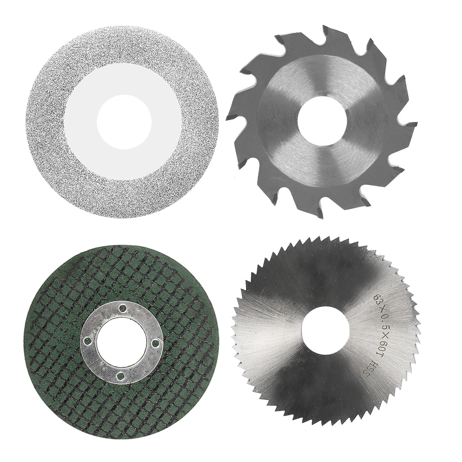 4Pcs Chainsaw Blade Set 2.5in Diameter 63mm Resin Saw Blade & Diameter 60mm Emery Saw Blade &  2.5inch Diameter HSS Saw Blade
