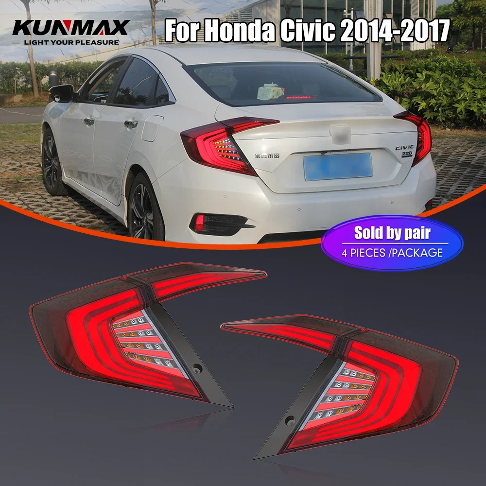 Pair Of LED Tail Lights For Honda Civic 2014-2017 DRL Reverse Brake Turning Signal Plug And Play Car Rear Tail Light Assembly