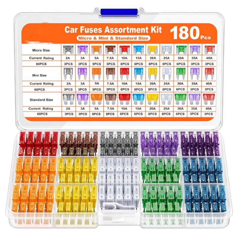 180PCS New Auto Fuse Box Set Small Fuse Medium Fuse Plate Mini Zinc Fuse Plate Car Blade Fuse Small