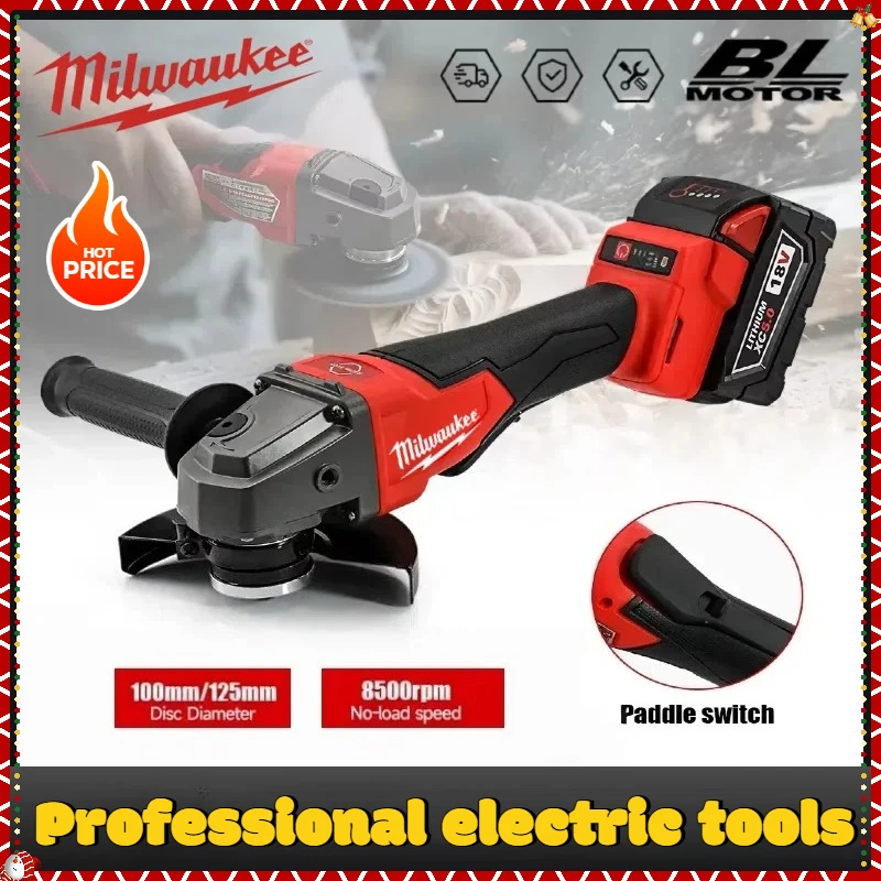 Milwaukee 125MM  Angle Grinder Cordless Polishing Cutting Machine Grinder Paddle Switch No-Lock High Power Electric Tools