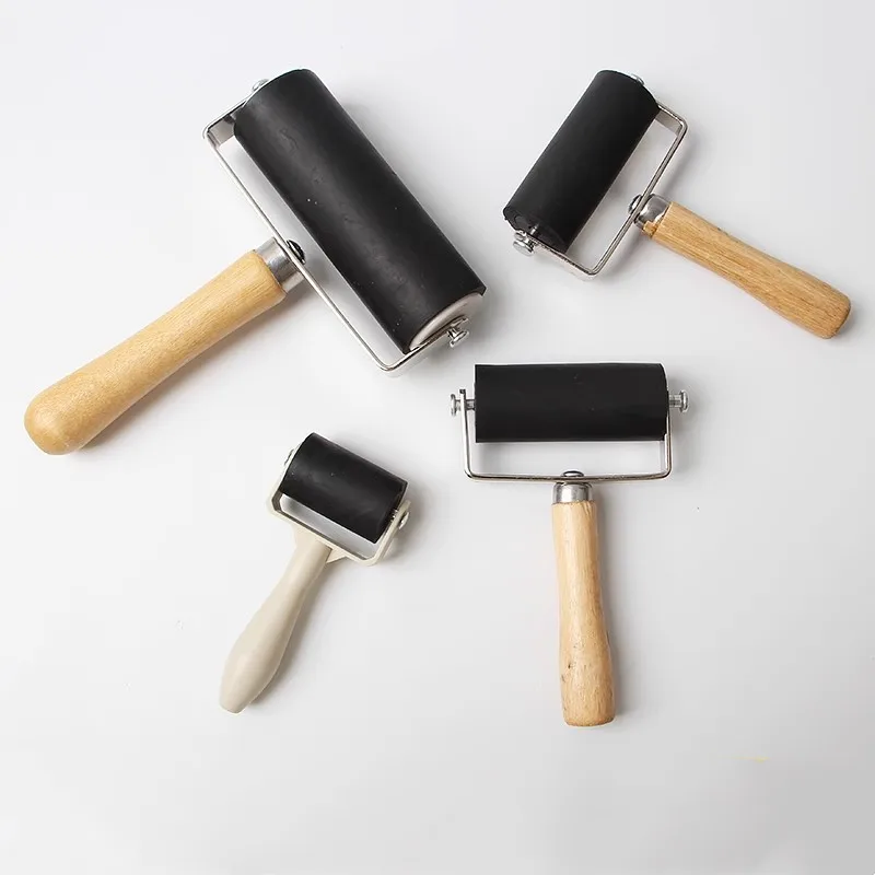 Rubber Roller Wooden Handle Printmaking Roller Paint Brush Ink Eraser Art Craft Painting Tool Printmaking Tool Small Rubber Roll