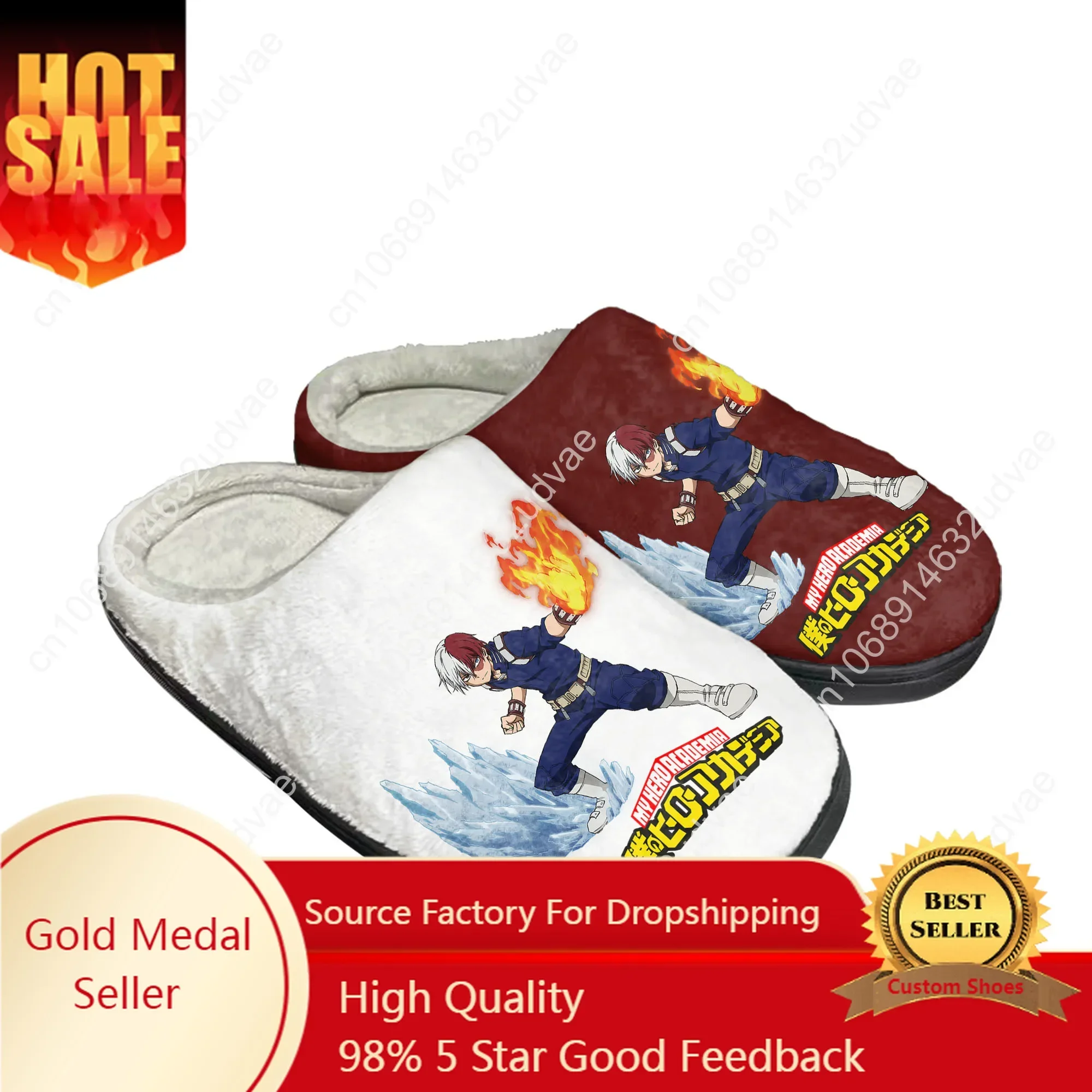 Shoto Todoroki My Hero Academia Home Cotton Custom Slippers Mens Womens Sandals Plush Casual Keep Warm Shoes Thermal Slipper