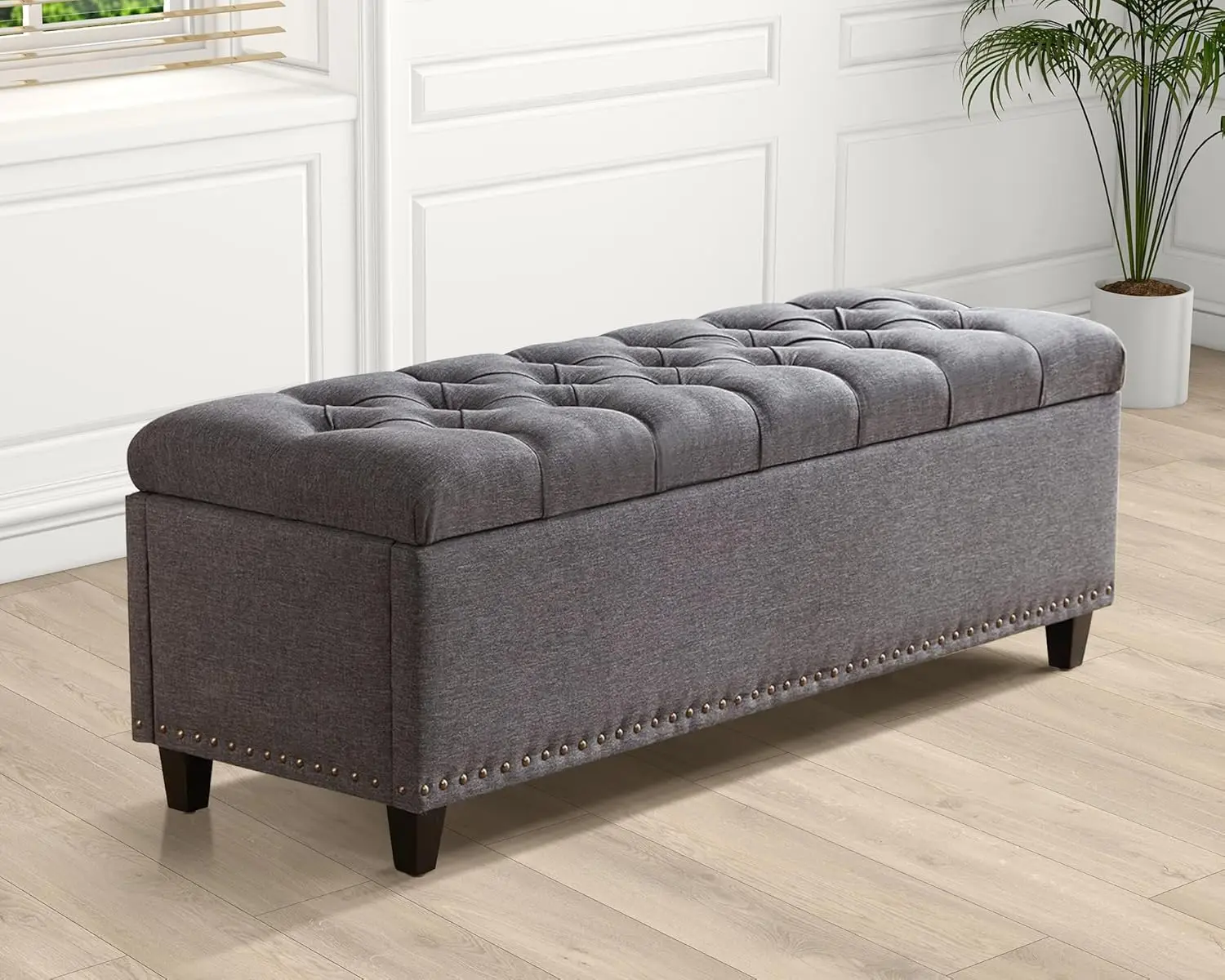 51"" Ottoman Storage Benches, 30 Gallons End Of Bed Storage Bench, Large Rectangular Storage Ottoman, Button-Tufted Ottoman