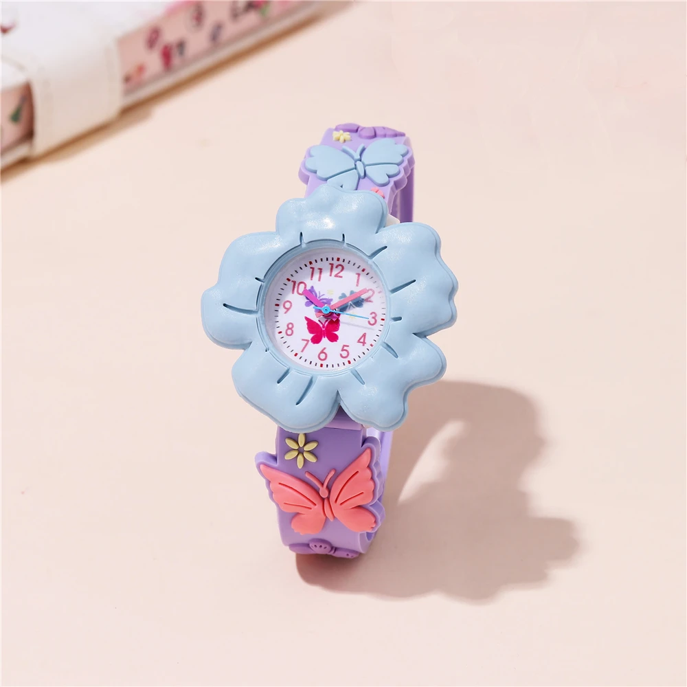Flowers Dial Children silicone watch For Kid Butterfly strap Colorful Wristwatch For GIrls Gift