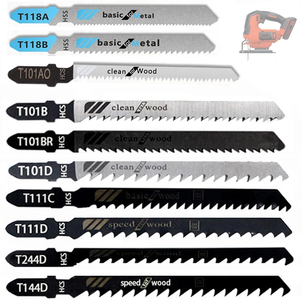 10Pcs  Multi-Purpose T-Shaft Jigsaw Blades HCS Assorted Jig Saw Blades High Speed Carbon Steel For Wood Plastic Metal Cutting
