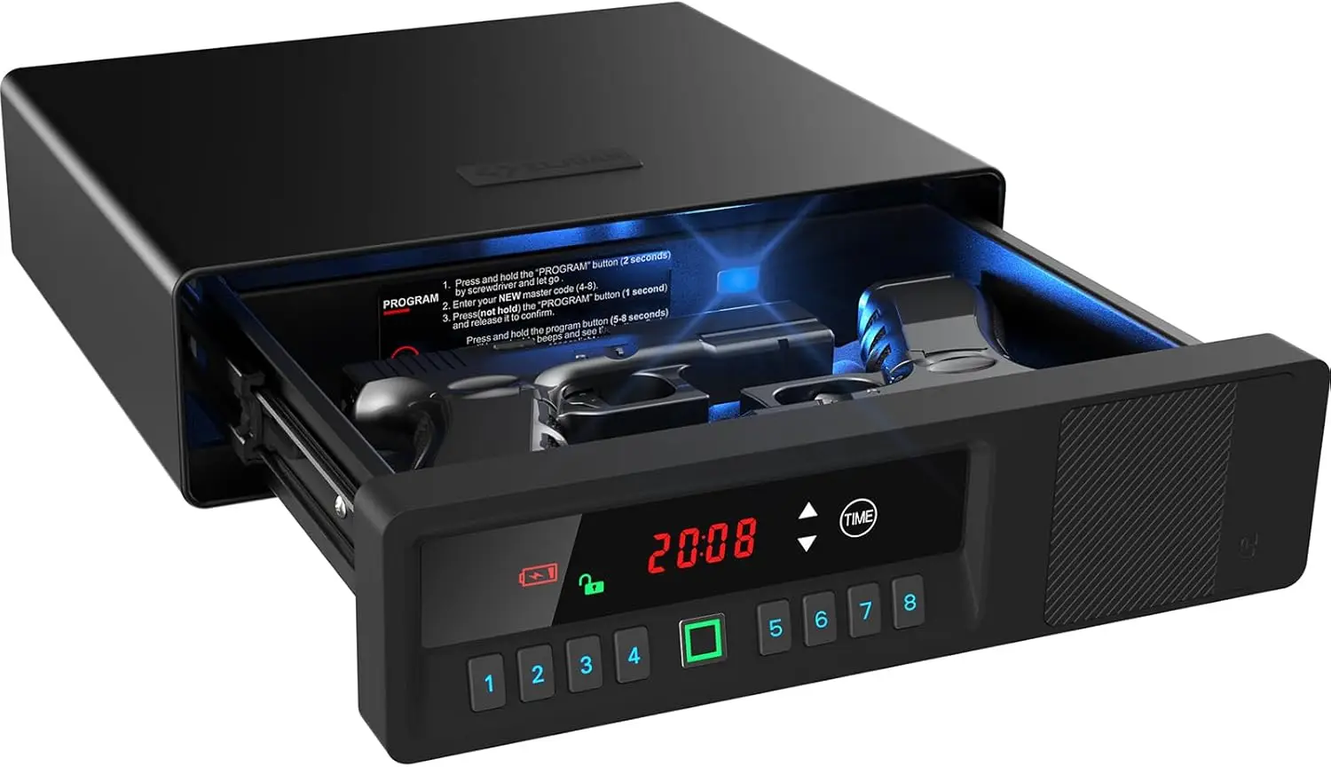 Sliding Away Pistol Handgun Drawer Safe for Two Pistols,Quick Access Gun Safe with LCD Display of Time,Low Battery Warning,Unloc