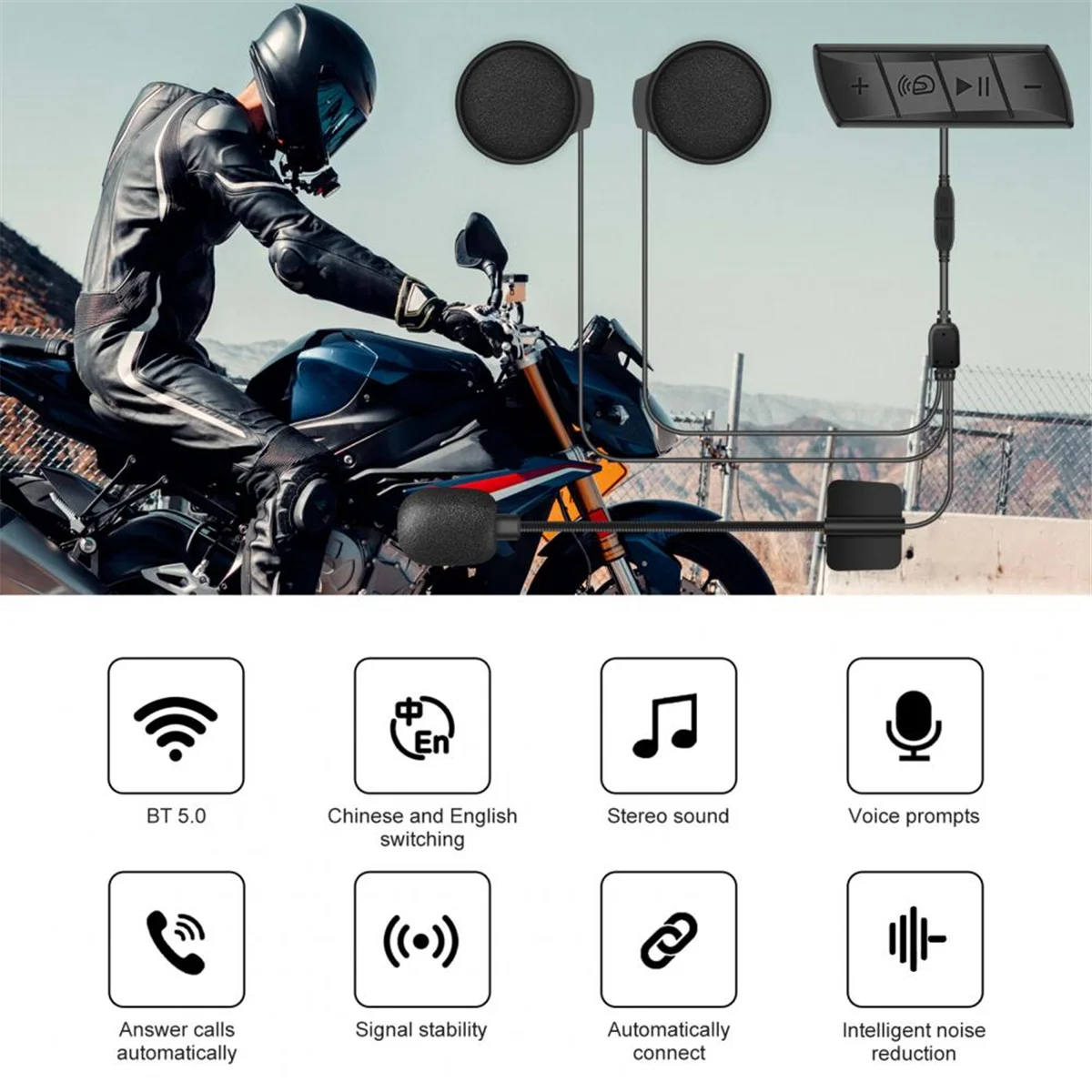 Popular Wireless Helmet Earphone Music Speaker IPX7 Waterproof Bluetooth5.0 Rechargeable Helmet Intercom Motorcycle Headset