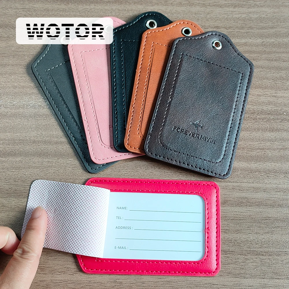 WOTOR Leather Aircraft Luggage Tag Metal Lanyard Travel Signature Information Anti Lost Trolley Case Identification Label ﻿