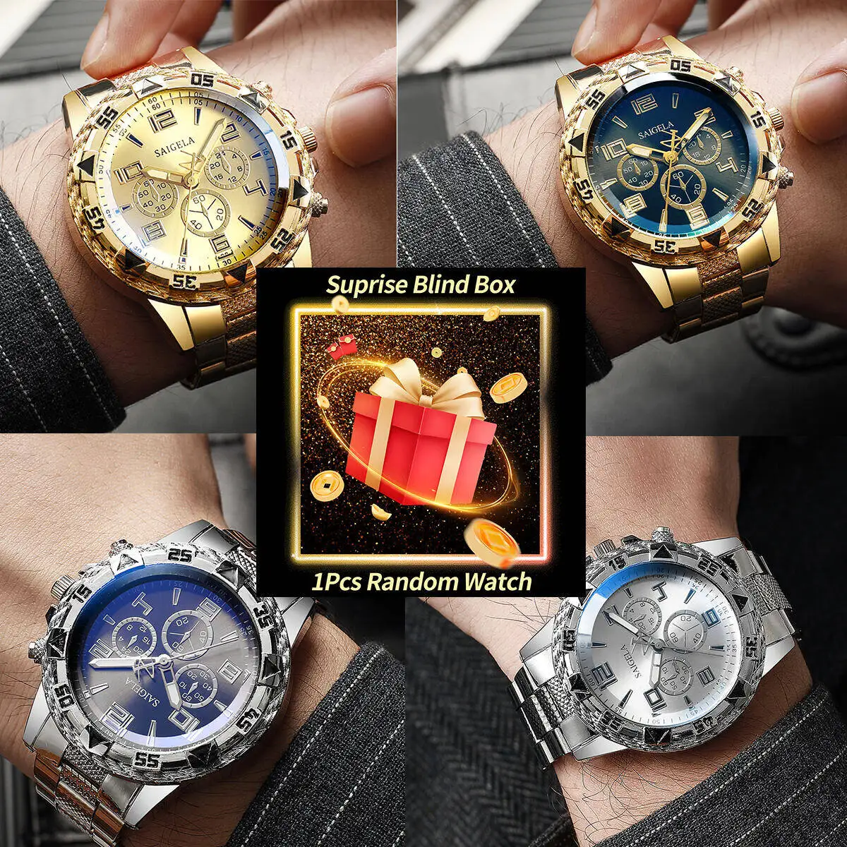 1PC Surprise Mystery Watch Blind Box-Men Business Watches Fashion Arabic Dial Steel Band Male's Quartz Watch Reloj Hombre