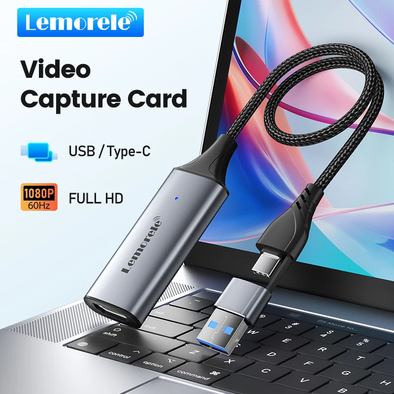 Lemorele USB 2.0 Video Capture Card HDMI-compatible to USB/Type-c Game Grabber Record ms2130 for Switch Xbox PS4/5 Live Broadcas