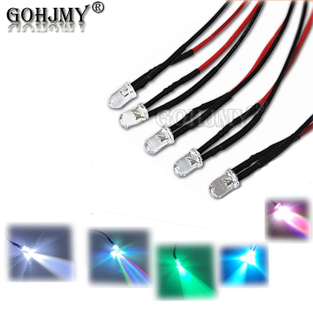 10PCS 3V 5V 12V 24V DC 5mm Water Clear LED Diodes Red/Green/Blue/Yellow/Orange/White/RGB Pre-Wired 20cm Cable