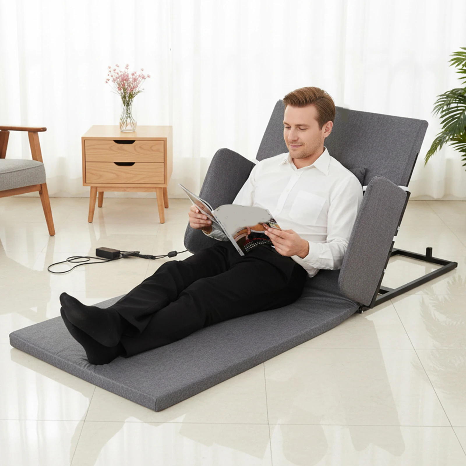 2-80° Sit-Up Back Rest Chair with Guardrails Easily Getting Up Mattress Load Max 330 Lbs for Sleeping Reading Relaxing
