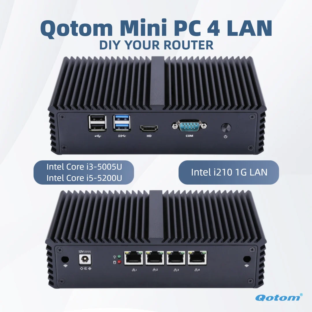 4 LAN Mini PC Core i3-5005U i5-5200U Processor Qotom DIY Soft Router Firewall pfsense OPNsense OpenWrt
