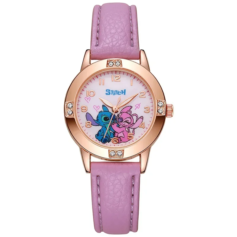 Disney Children's Watches Cute Cartoon Stitch Imitation Diamond Belt Student Quartz Watch Simple and Exquisite Gift