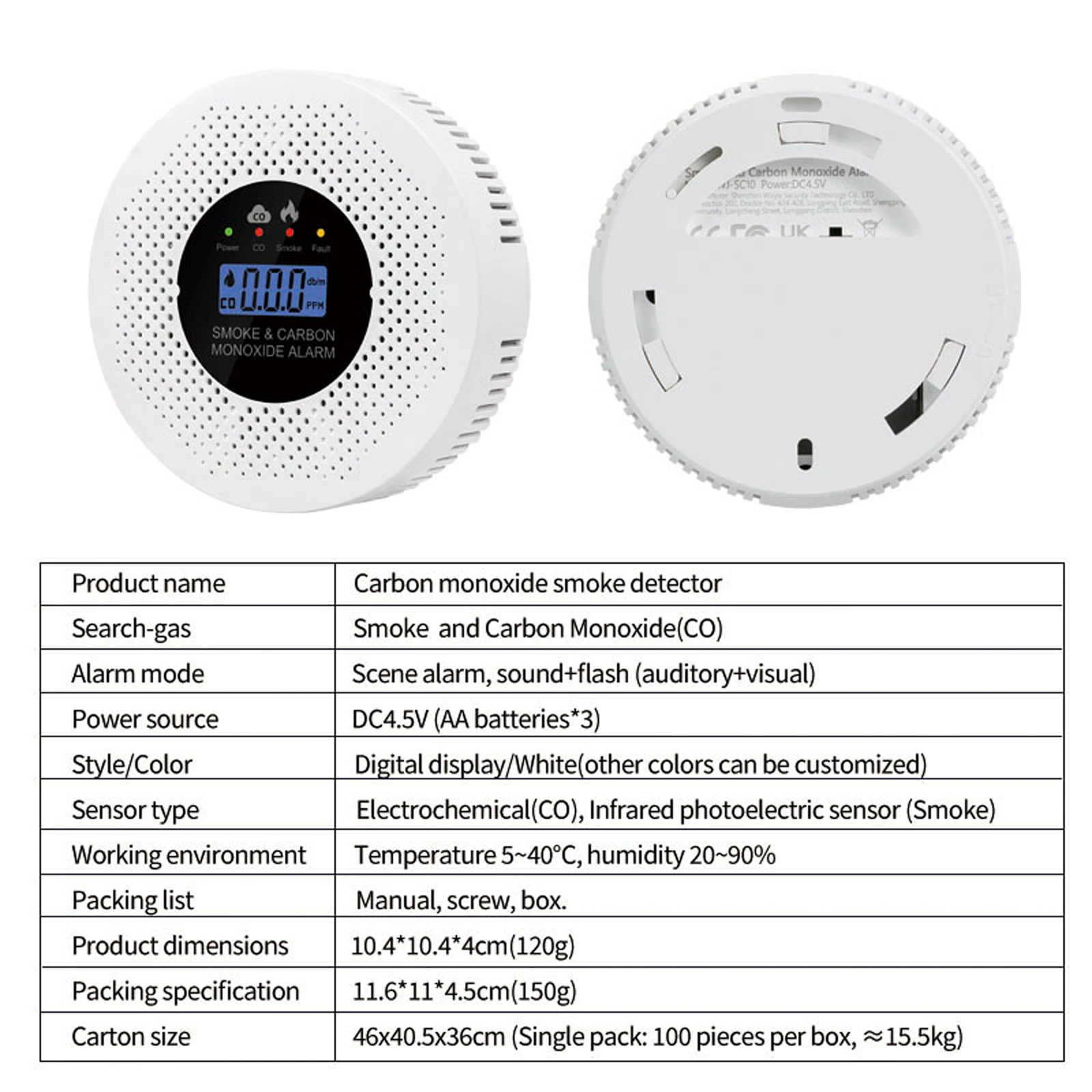 Smoke and Carbon Monoxide Detector Powered by Battery 2 in 1 Fire Alarm Smoke Detector for Home Office RV Hotel