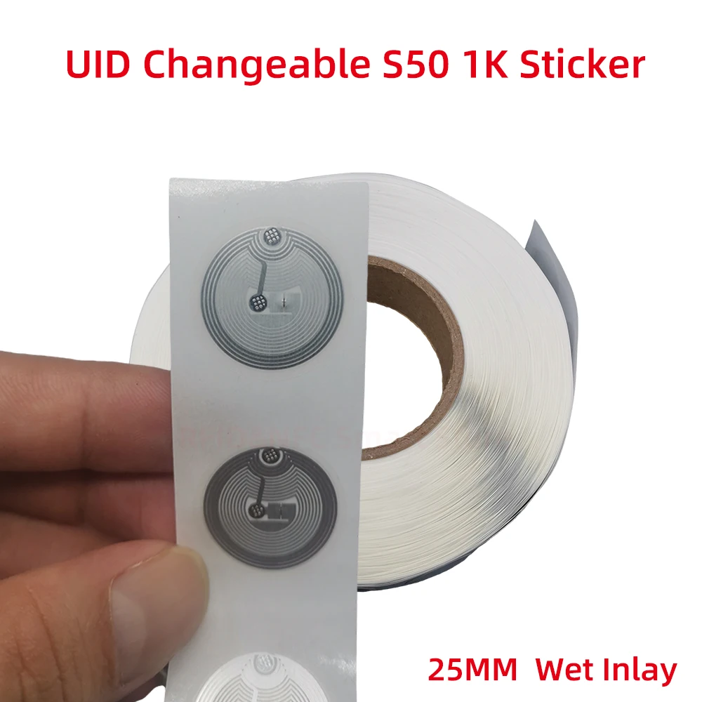 25MM CUID Android App Modify UID Changeable S50 1K NFC Sticker Wet Inlay 13.56MHz NFC tag Block 0 Writable Laber Copy Clone