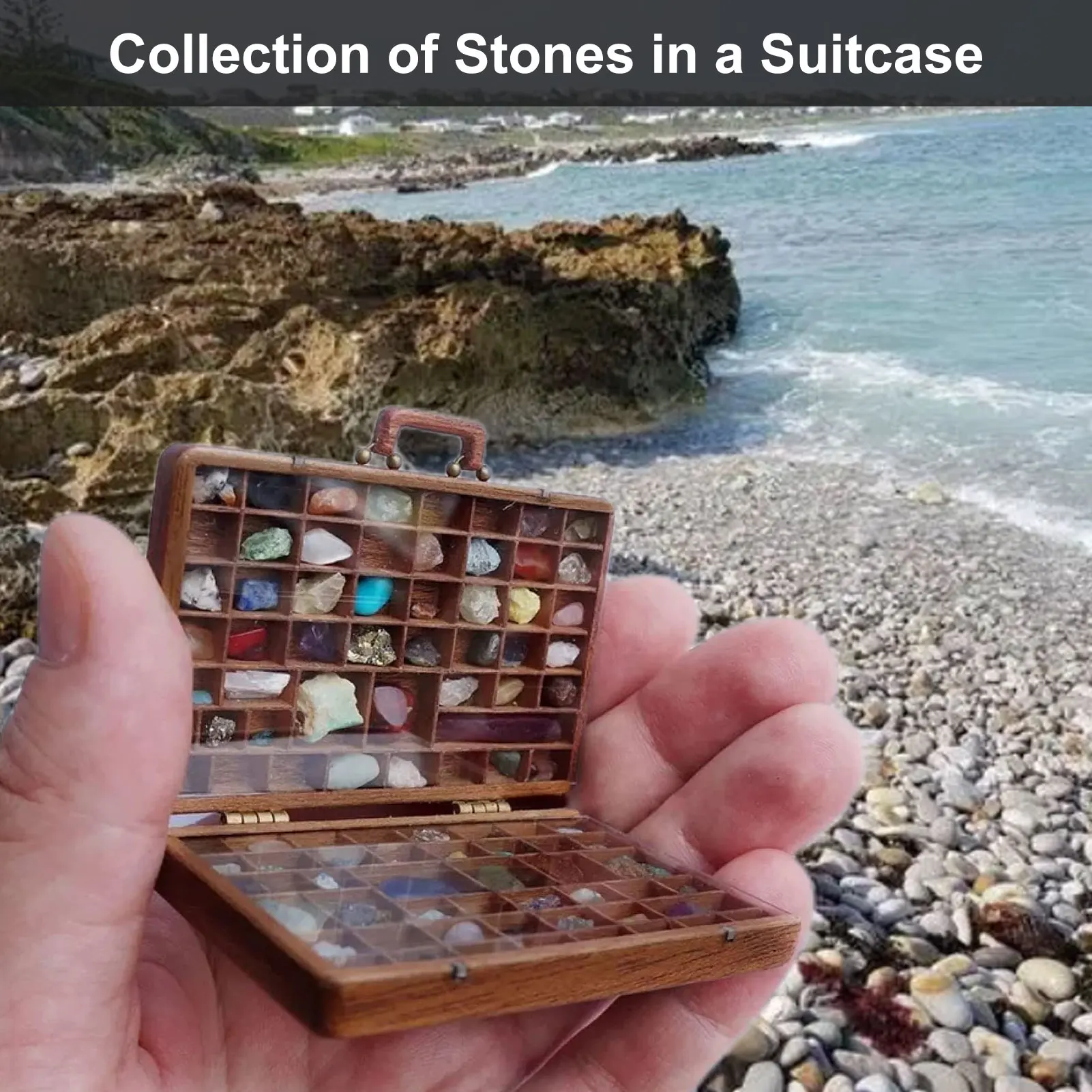 Mini Stone Collection Suitcase 33 Grid Gem Storage Box Display Case for Jewelry Organizer with Handle Portable