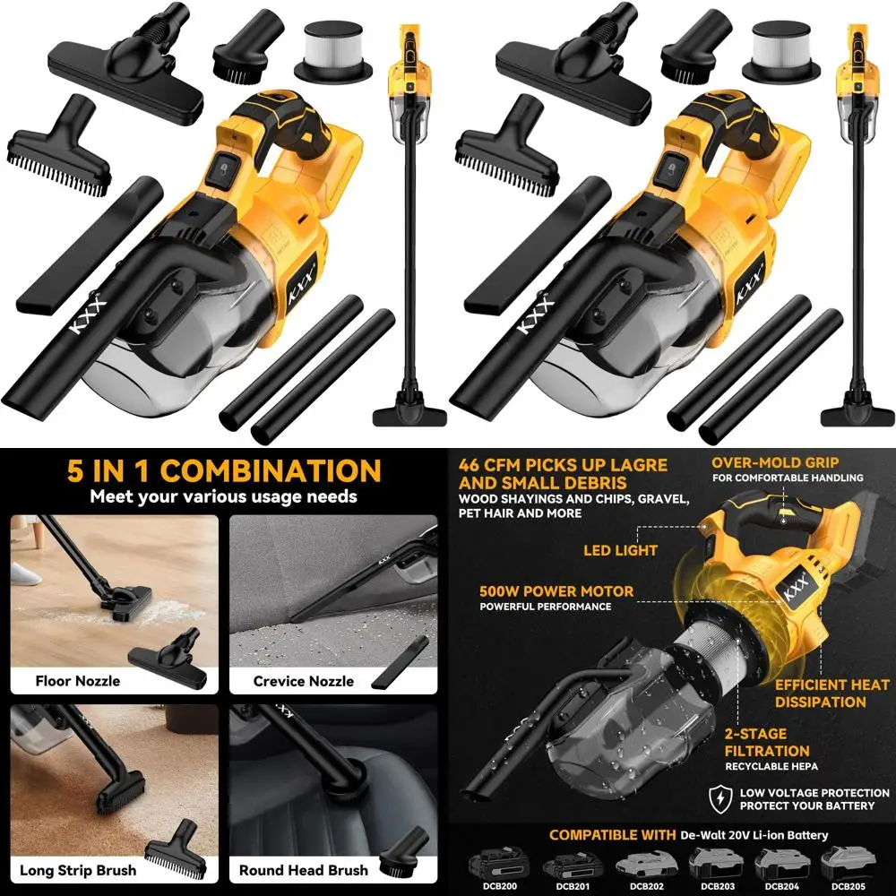 20V 5-in-1 Cordless Handheld Vacuum Cleaner, 500W Motor, HEPA Filtration for Floors, Carpets, Cars (Battery Not Included)