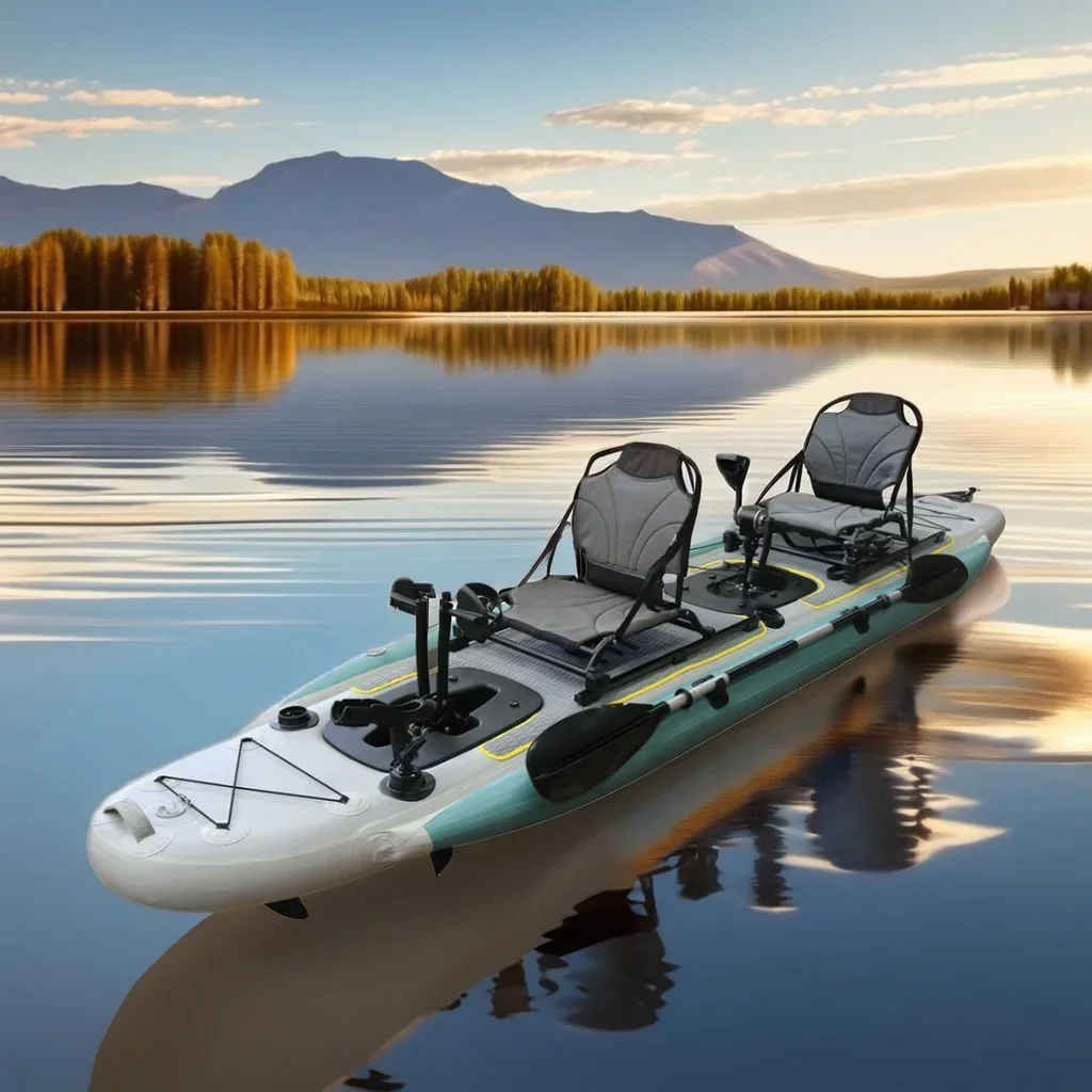 14ft Inflatable Fishing Canoe Boat Double-seat PVC PVC Tarpaulin Sea Fishing Pedal Kayak 2 Persons Lakes & Rivers 2 Pcs