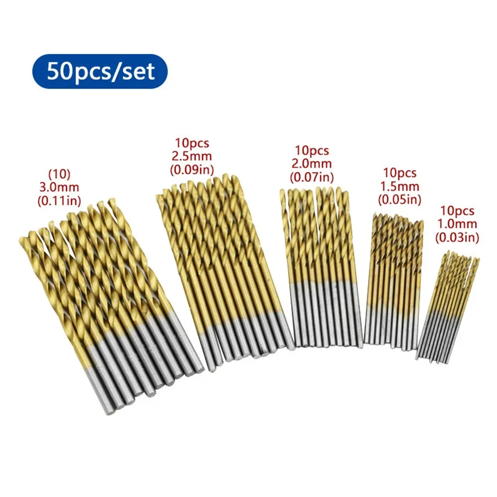 50Pcs 1mm - 3mm Coated Drill Bits HSS High Speed Steel Drill Bits Set Tool High Quality Power Tools Accessories