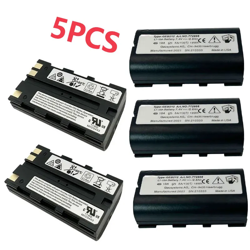 5PCS GEB212 Battery For Leica ATX1200 ATX1230 GPS1200 GPS900 GRX1200 Total Stations Rechargeable