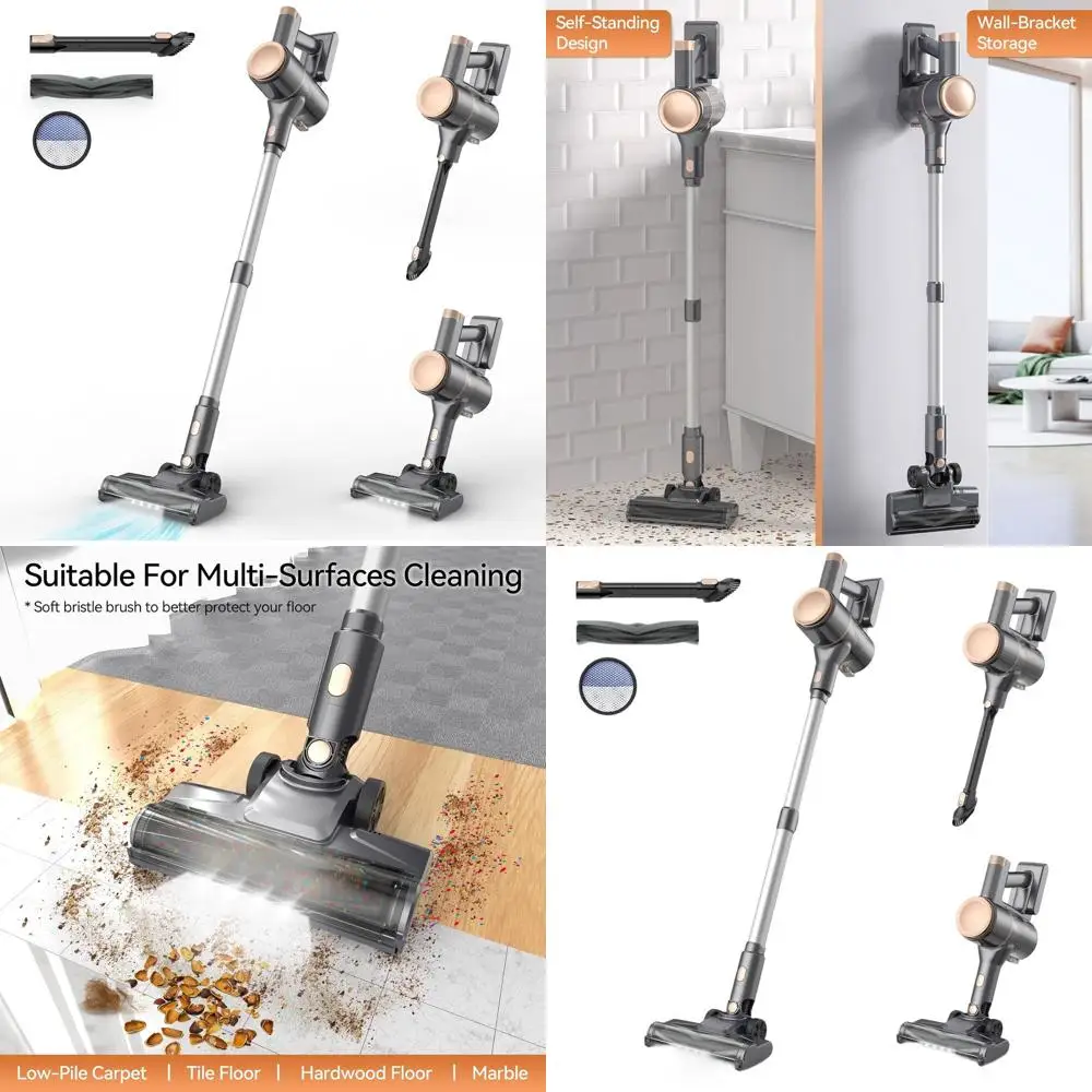 Cordless Lightweight Vacuum Cleaner with Strong Suction, 2200mAh Battery, 40 Min Runtime, Self-Standing, for Hardwood Floors, Ca