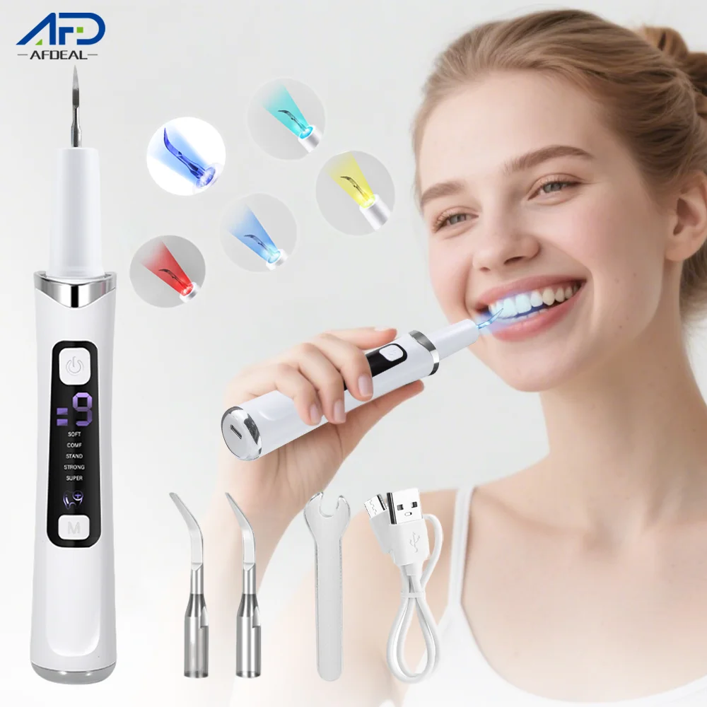 5 LED Light Ultrasonic Tooth Cleaner 9 Levels Dental Scaler Calculus Remover Plaque Stain Tartar Removal Teeth Cleaning Tools