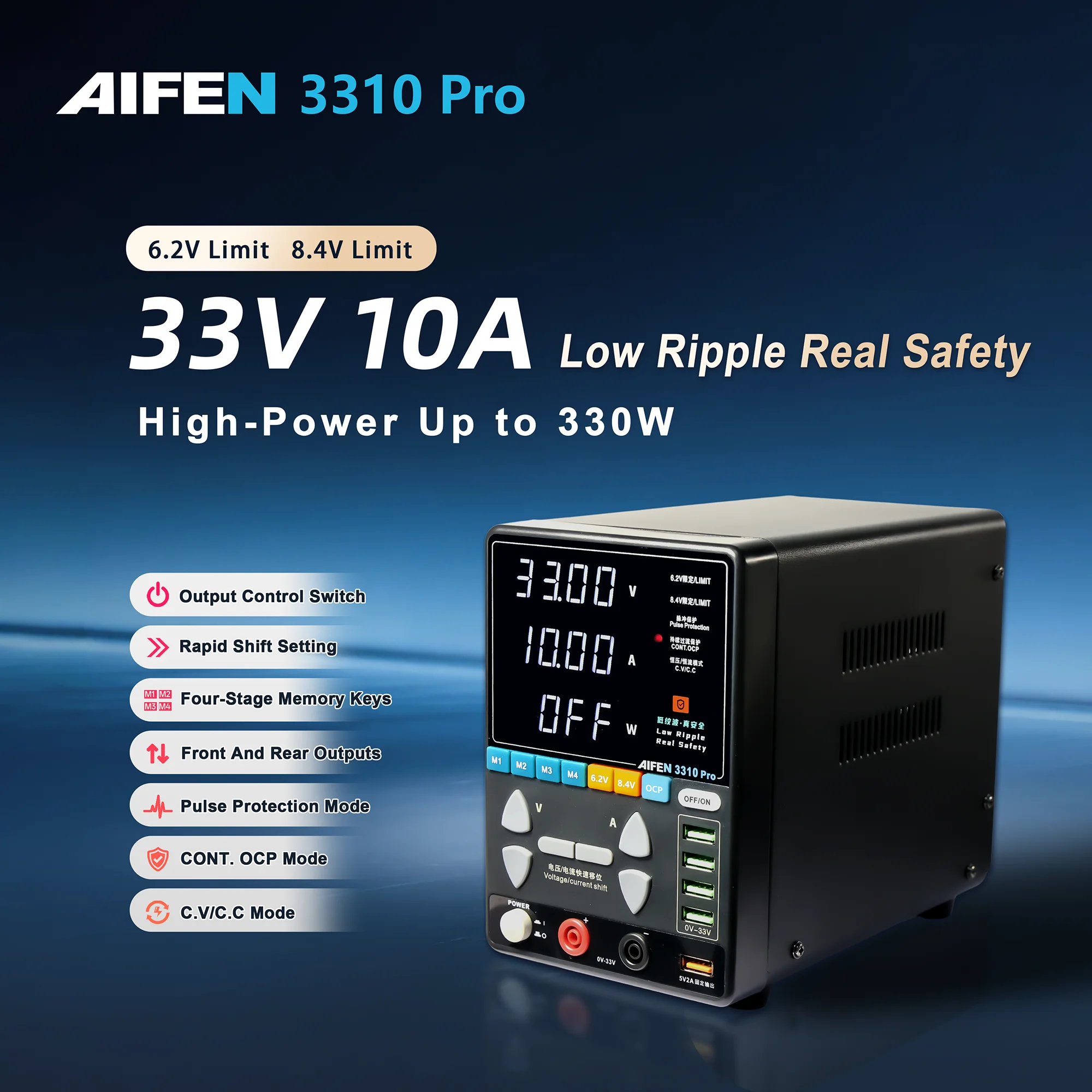 AIFEN 3310PRO Power Supply 33V/10A High Power 330W Low Ripple Pulse Protection High Precision Adjustable Switching DC Power
