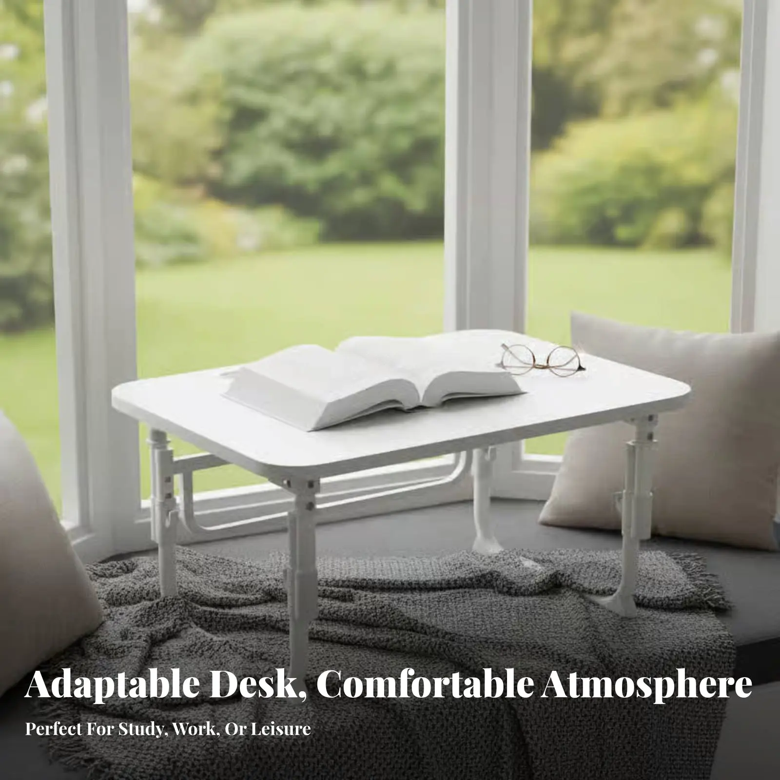 Adjustable Folding Lap Desk Foldable Design Adjustable Laptop Stand Multi-Purpose Rounded Corners for Students, Adults, Bedroom