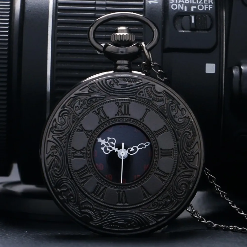 Classic Black Roman Scale Display Quartz Pocket Watch Vintage Masculino Relogio Pendant Necklace Chain Leisure Men's Gift Clock