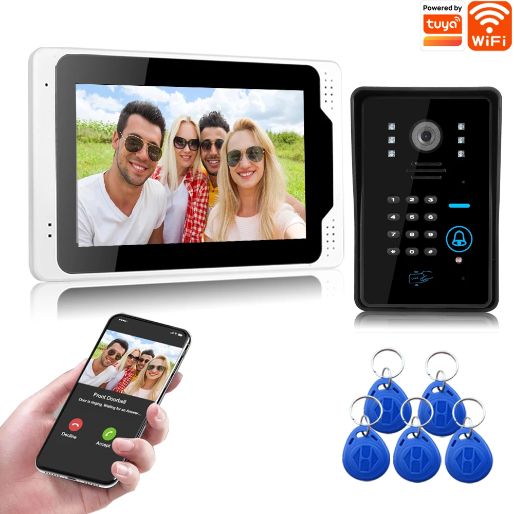 SYSD Tuya Smart Home IP WIFI/Wired Video Doorbell Apartment Video Intercom1080P Camera Night Vision with  RFID Password Unlock