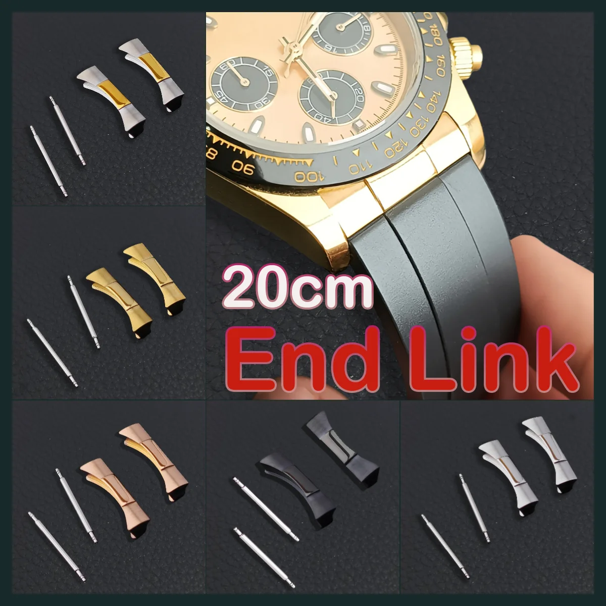 20mm Curved End Link Endlink For Watchband For Watch Band Rubber Leather Strap Seamless Connection Fit VK63 Case