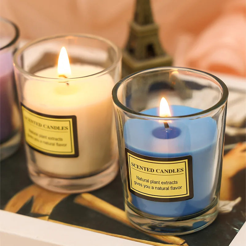 Home plant essential oil scented candle DIY outdoor windproof transparent glass low temperature smokeless wax candle ins