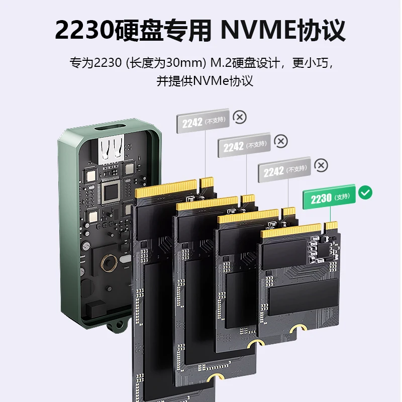 Portable USB-C 10Gbps 2230 M.2 NVMe SSD Enclosure Hard-disk Case USB 3.1 Gen 2 NVMe