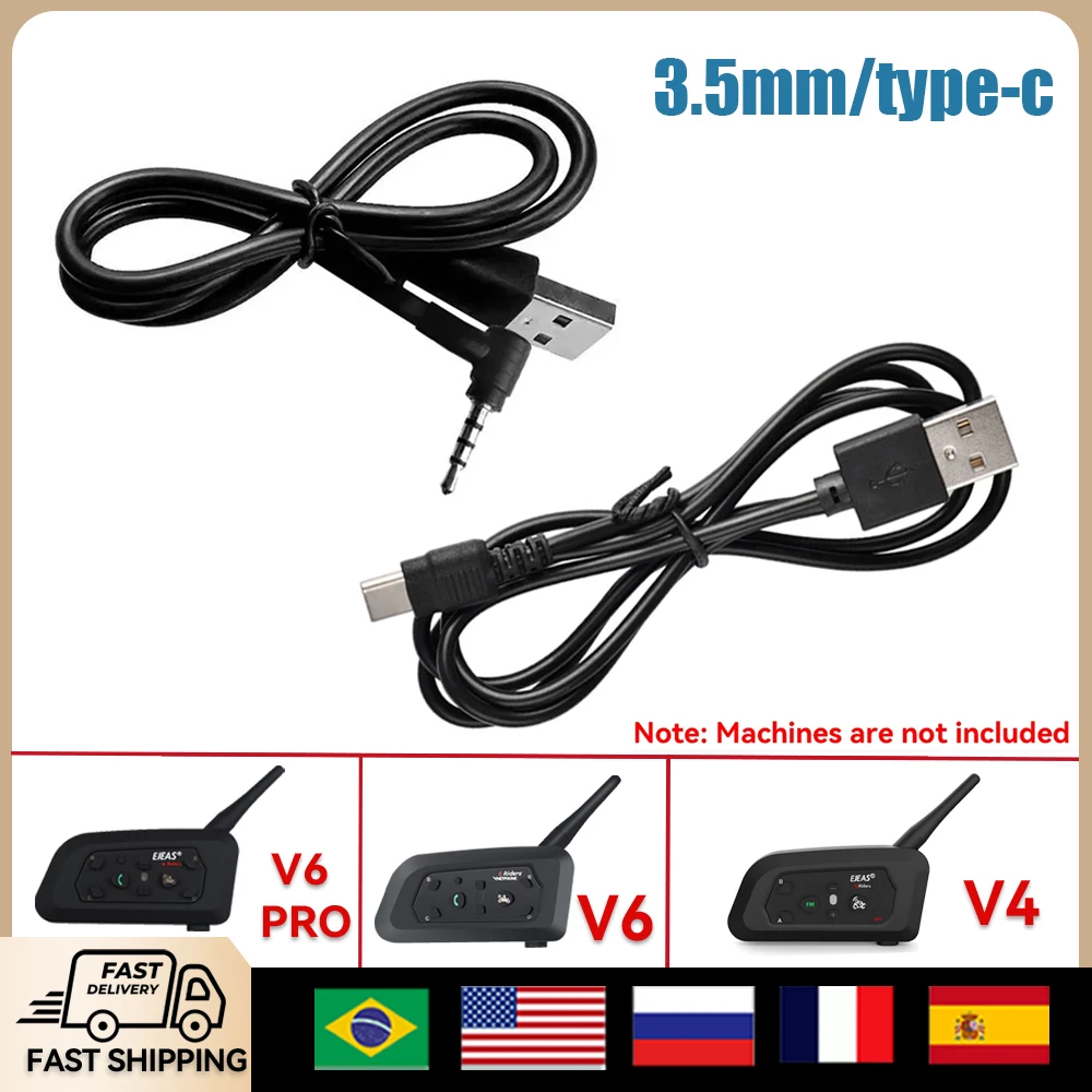 EJEAS V6 PRO+/V4 Plus 3.5mm/Type-C Jack USB Charging Cable For EJEAS V4C V6C FBIM Motorcycle Helmet Intercom Headset Accessories