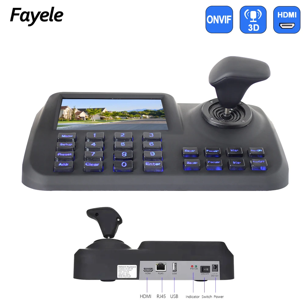 3Axis 3D Joystick Keyboard Pan Tilt zoom Controller for-onvif IP Network PTZ Camera 5" Color LCD Screen Display CCTV Tester Tool