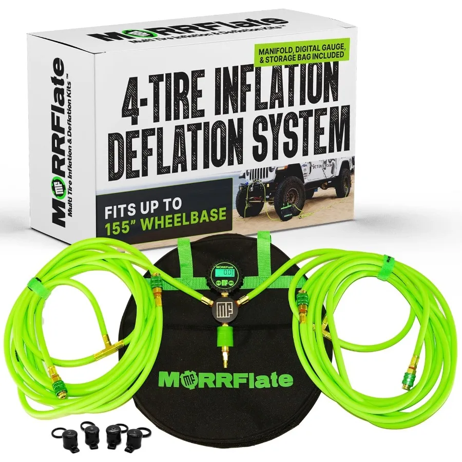 Quad+ 4 Tire Inflation Deflation Hose Kit for Vehicles with Up to 155 Wheelbase Includes Manifold Digital Gauge and Compact Sto